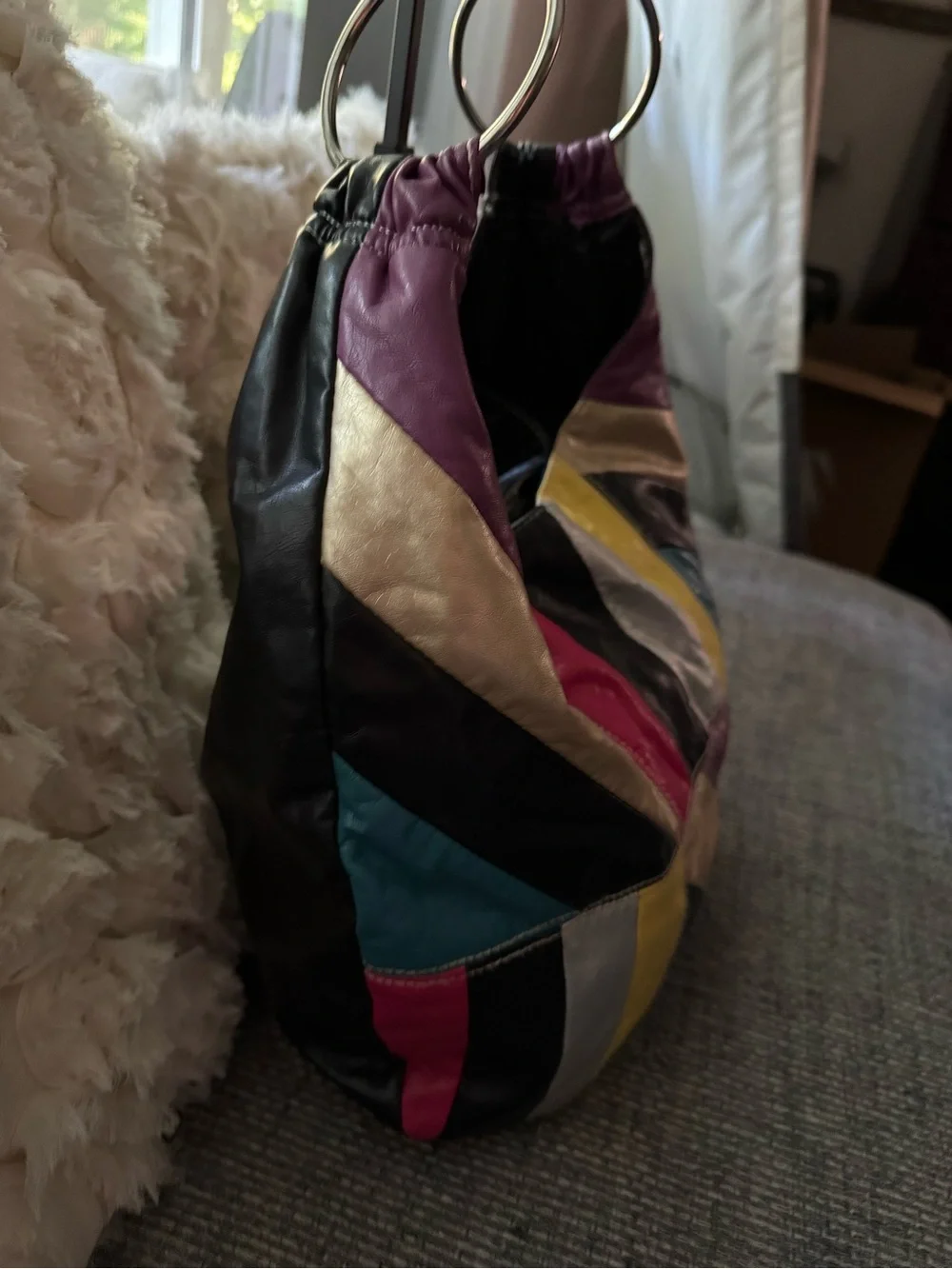 Y2K Multi-Color Patchwork Leather Hobo Bag
